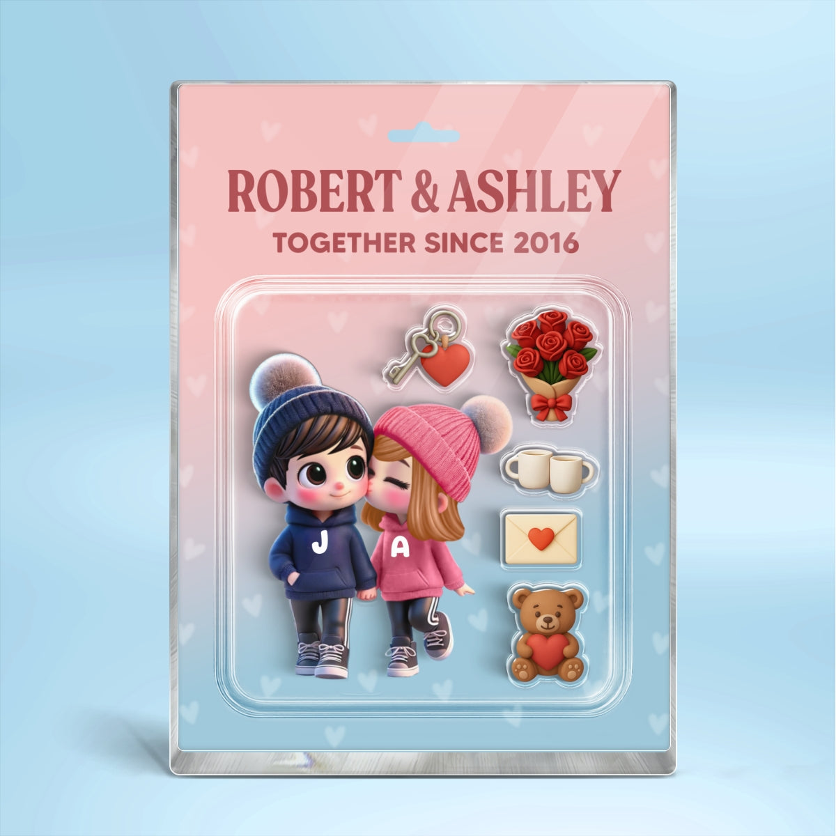 3D Effect Cute Cartoon Couple Custom Figure Personalized Acrylic Block Plaque
