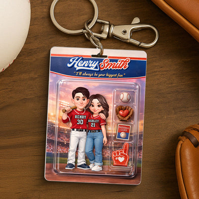 Baseball Couple I'll Always Be Your Biggest Fan Custom Action Figure - Personalized Acrylic Keychain - Sentimental Gift for Him