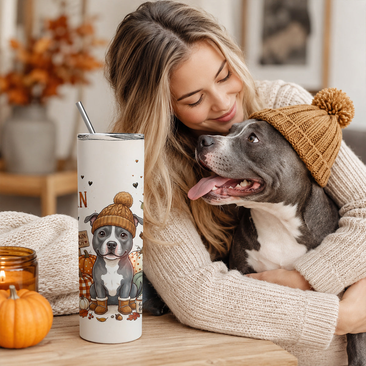 Hello Pumpkin Season Custom Dog Photo - Personalized Tumbler - Fall Gift for Dog Cat Lovers