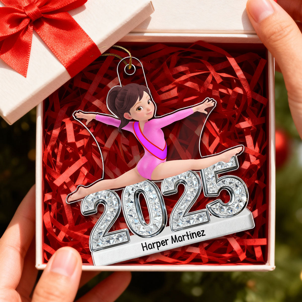 Gymnastic Girl Front Split Pose With Year 2D Flat Printed - Personalized Acrylic Ornament - Gymnast Gift For Daughter, Granddaughter