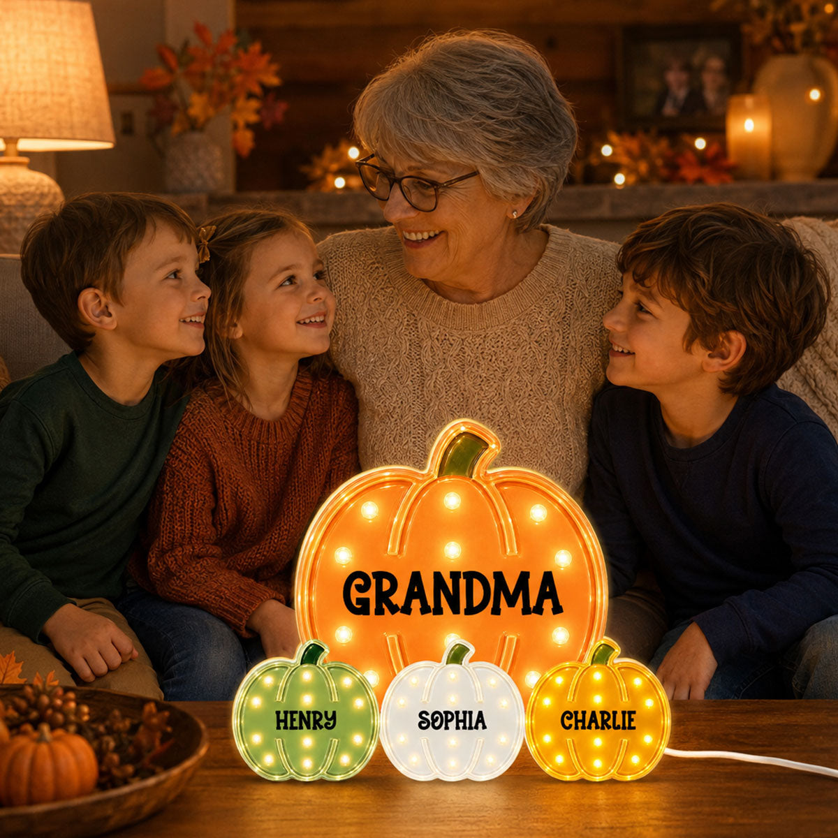 Cozy Fall Grandma Pumpkin Patch - Personalized Light Box - Fall Decor For Grandma