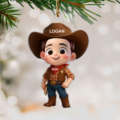 3D Effect Little Cowboy Christmas Personalized Acrylic Ornament
