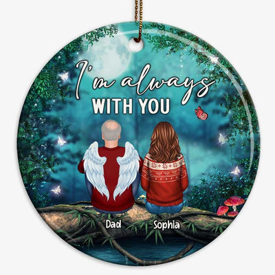 Family Memorial Tree Log Night Personalized Circle Ornament