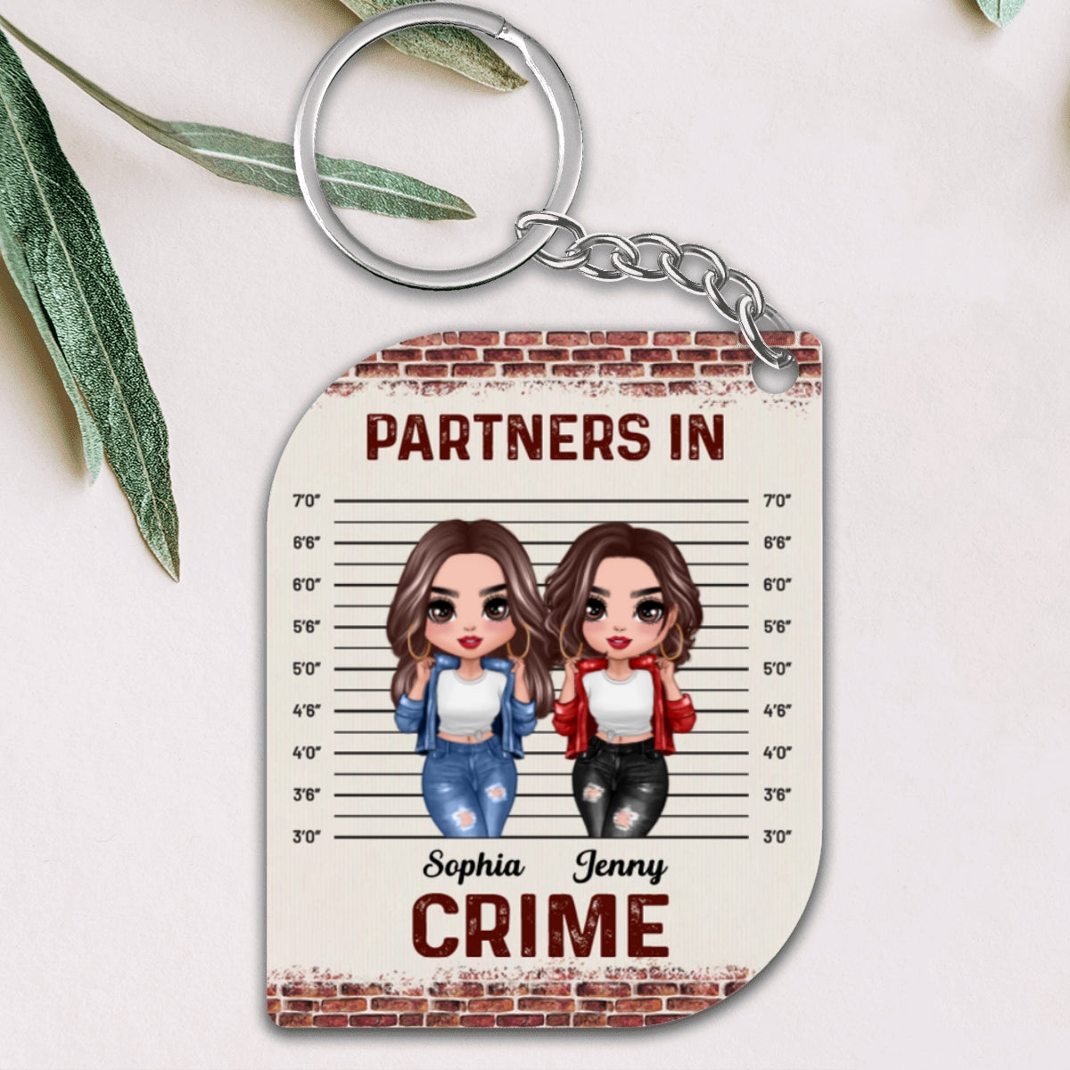 Partners In Crime Cool Doll Besties Mugshot Personalized Acrylic Keychain