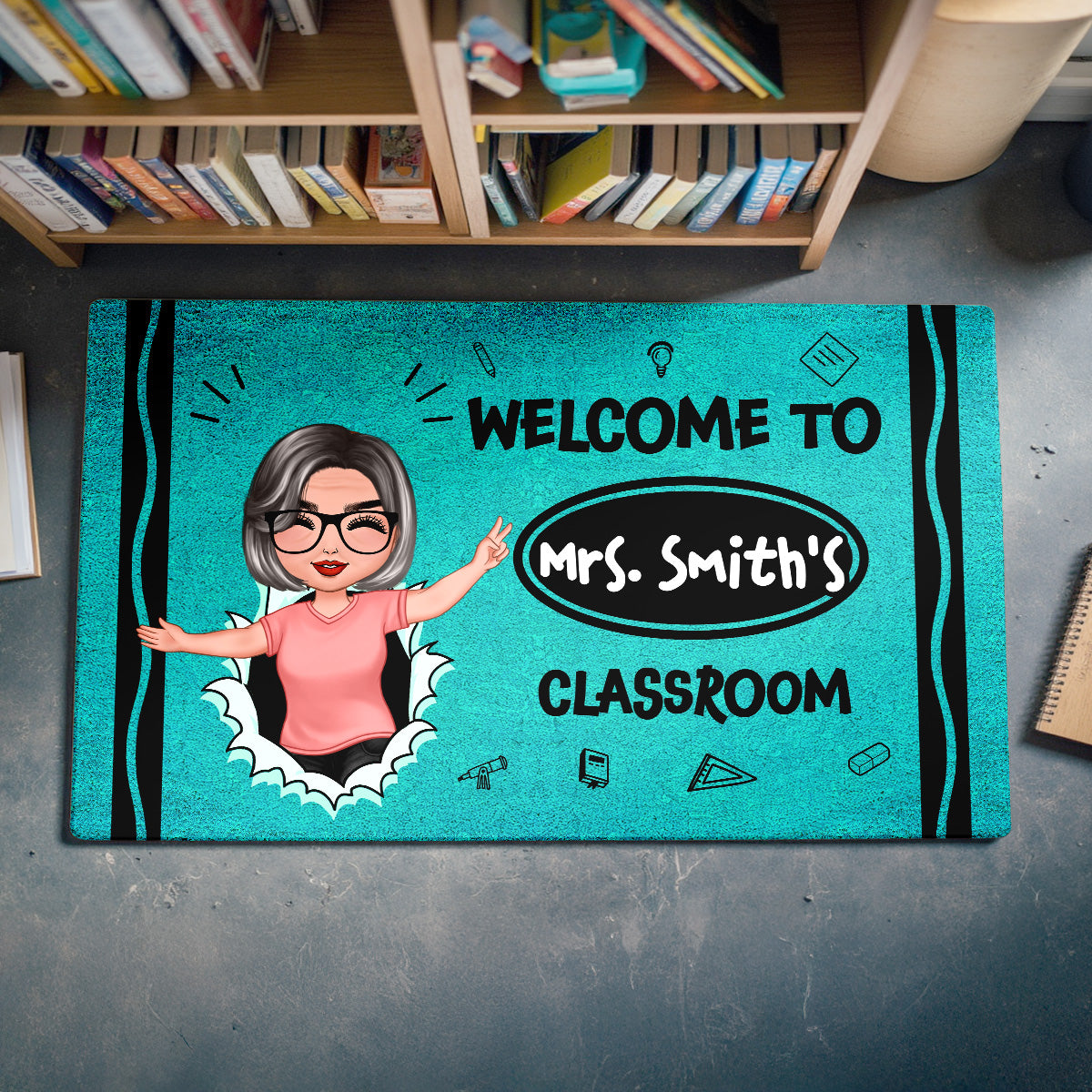 Welcome To My Class Happy Teacher Crayon Theme Personalized Doormat, Classroom Decor
