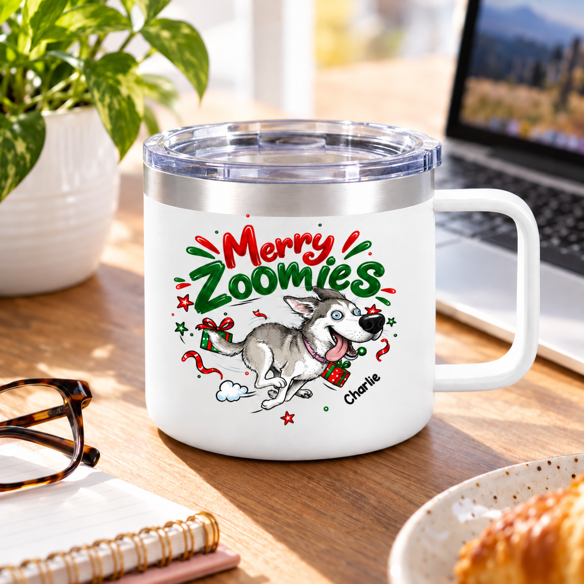 Merry Zoomies Quirky Dog Portrait From Your Custom Pet Photo - Personalized Stainless Steel Tumbler - Funny Christmas Gift For Dog Lover