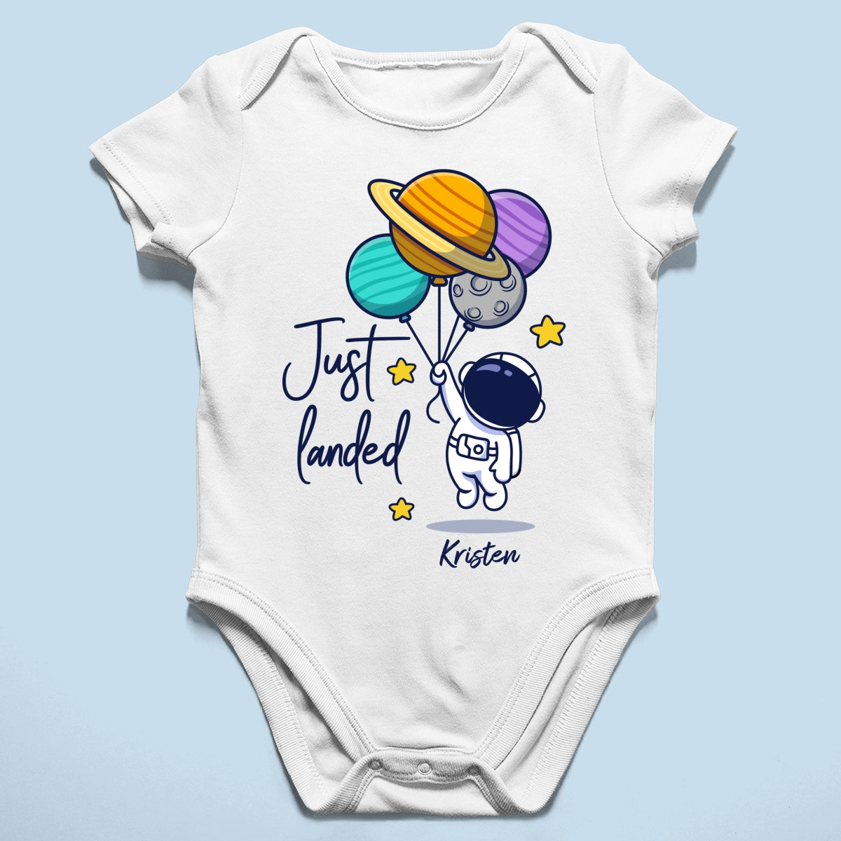 Just Landed Baby Arrival Cute Astronaut Personalized Baby Onesie, Baby Shirt