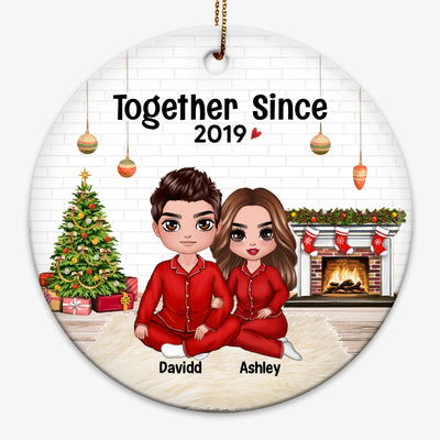 Pajamas Doll Couple Sitting Embracing In House Personalized Circle Ornament