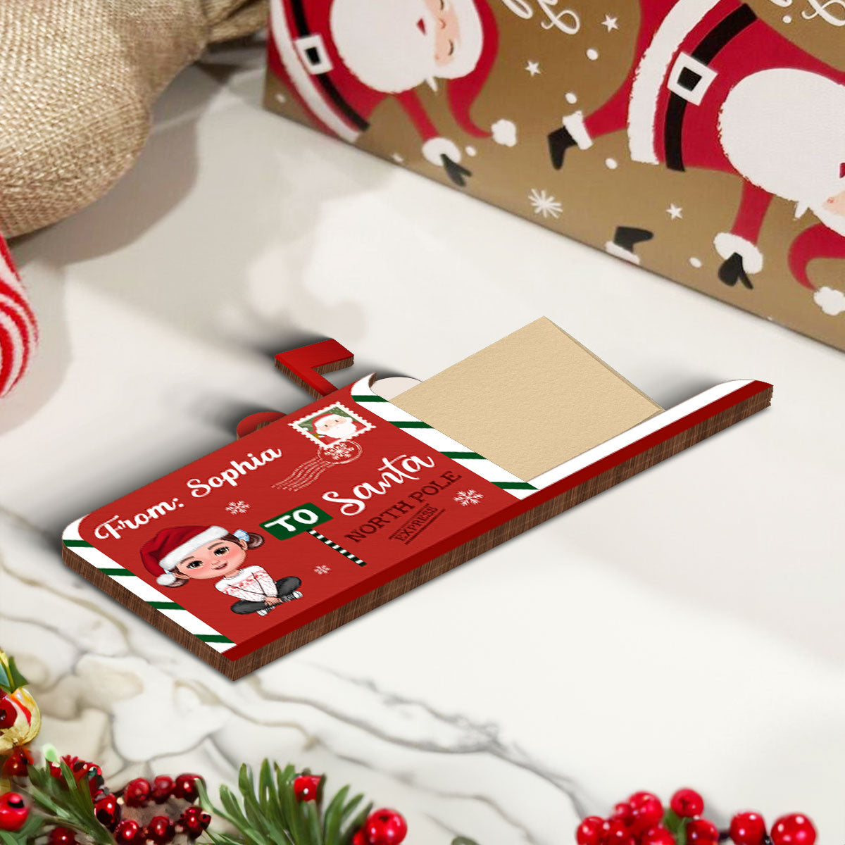 Letter To Santa From Cute Doll Kid Mailbox Shaped Personalized 3-Layer Wooden Ornament, Unique Christmas Gift For Son, Daughter, Grandson, Granddaughter