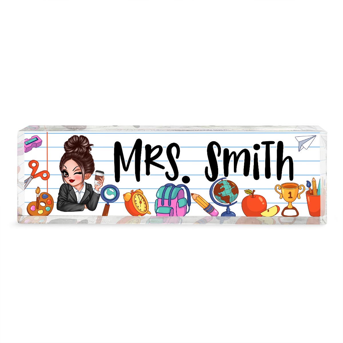 Beautiful Teacher School Things Personalized Acrylic Desk Name Plate, Gift For Teacher, Office Decor