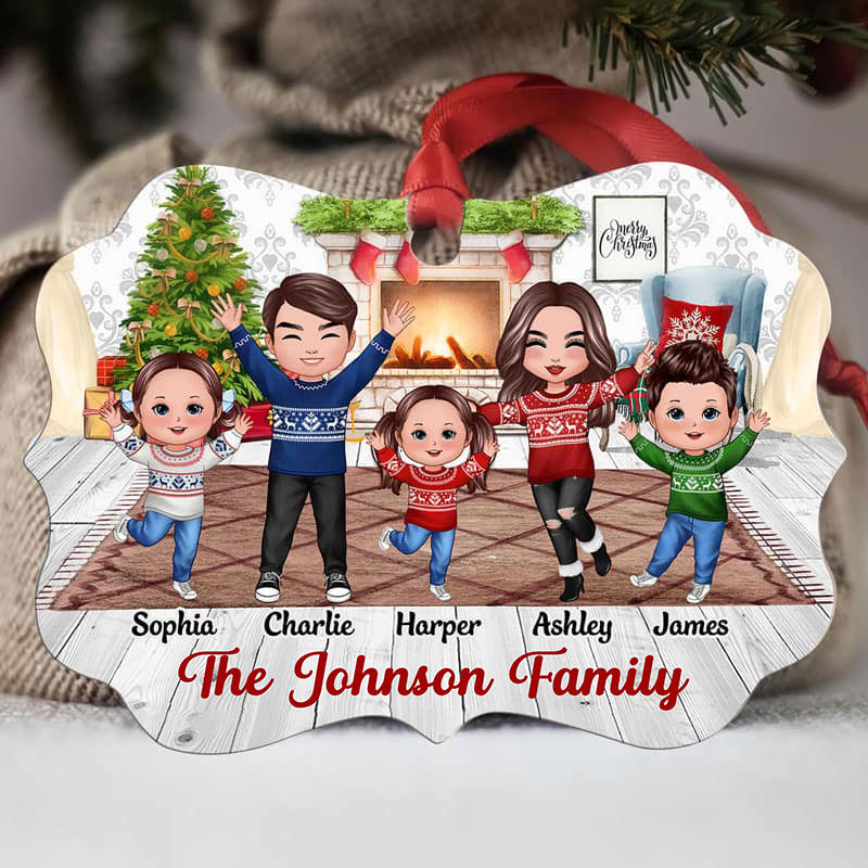 Happy Doll Family In House Personalized Christmas Ornament
