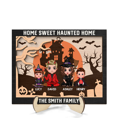 Home Sweet Haunted Home Personalized 2 Layer Wooden Plaque, Halloween Decoration