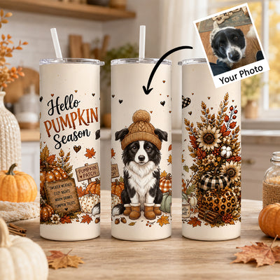 Hello Pumpkin Season Custom Dog Photo - Personalized Tumbler - Fall Gift for Dog Cat Lovers