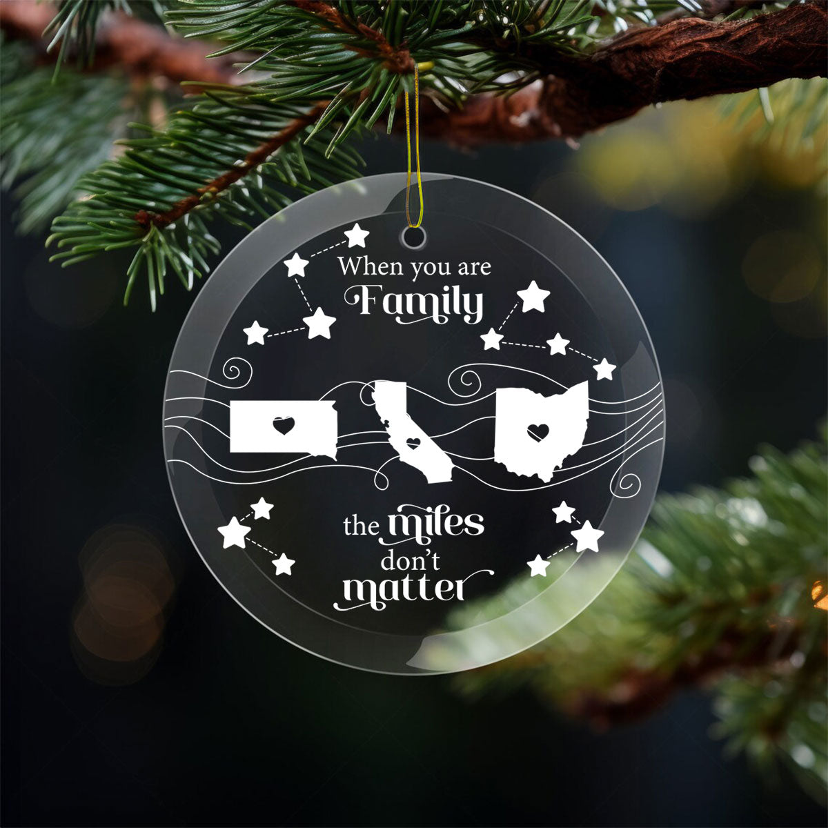 Long Distance Family Friends Siblings Sisters Besties Personalized Glass Ornament, Togetherness Christmas Gift