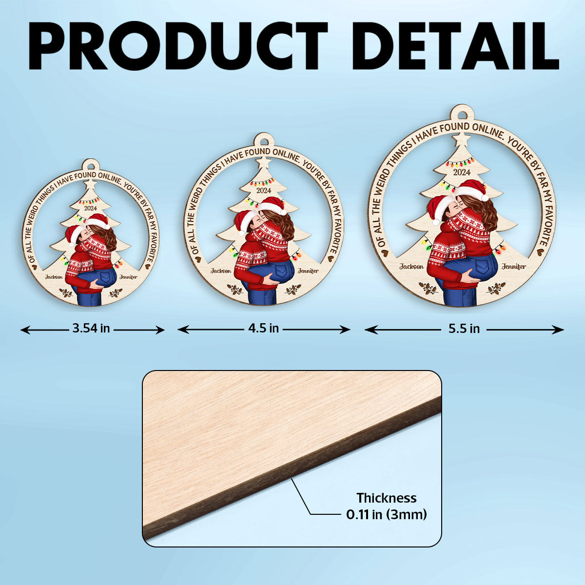 Couple Kissing Christmas Tree Personalized Wooden Ornament, Christmas Gift for Him for Her