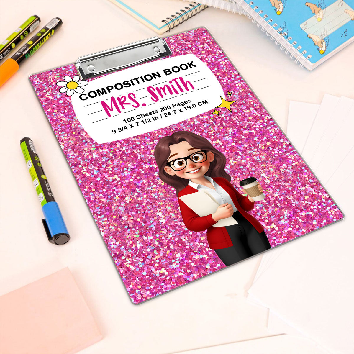 Teacher Galaxy Composition Book Pattern Personalized Acrylic Clipboard, Gift For Teacher