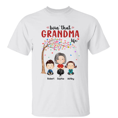 Doll Grandma And Grandkids Watercolor Style Sitting Under Heart Tree Personalized Shirt