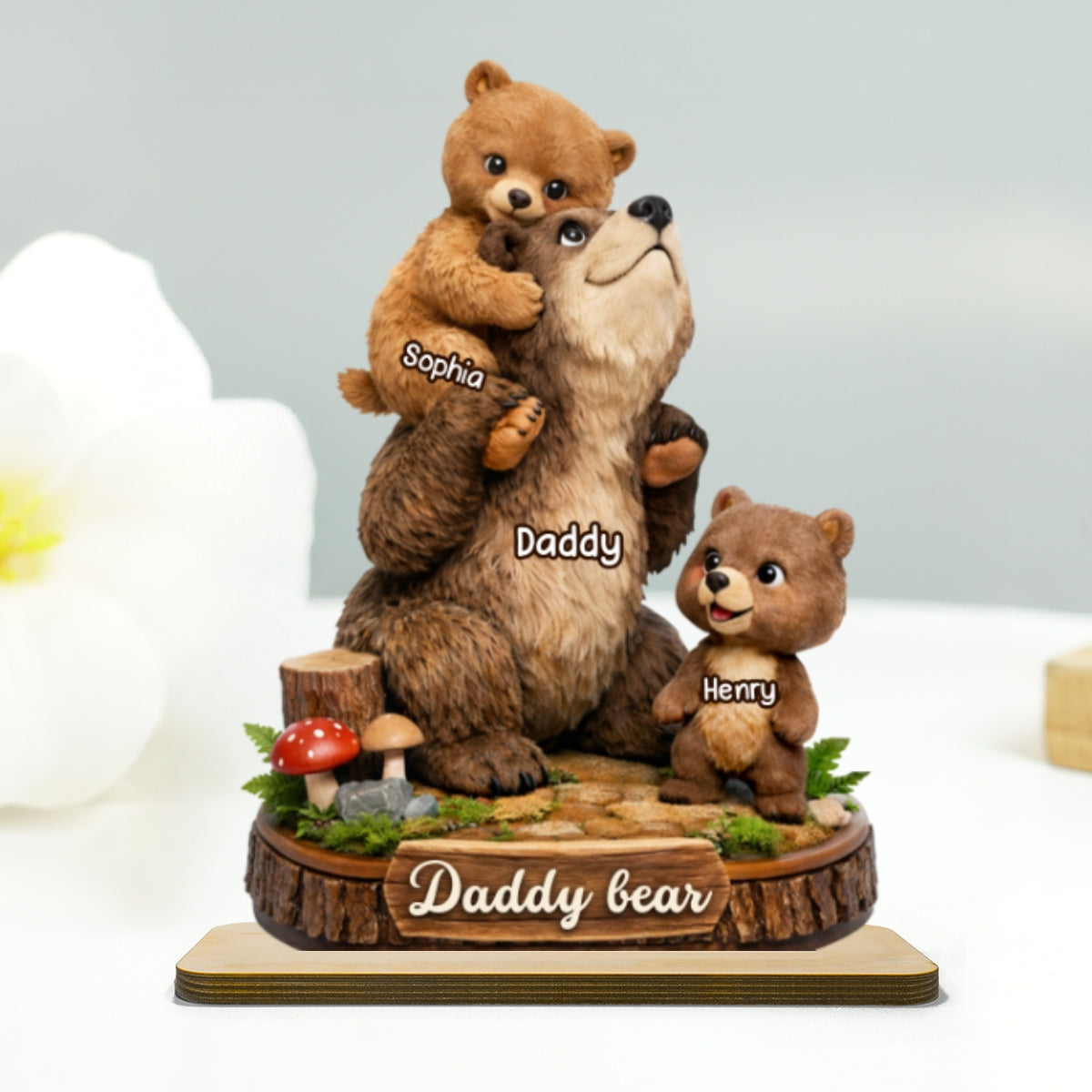 Papa Bear Grandpa Bear - Personalized 2-Layered Wooden Plaque - Heartfelt Gift for Dad, Grandpa