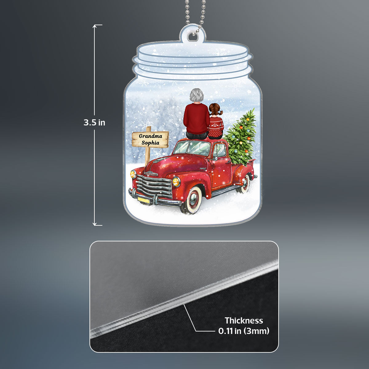 Grandma Grandkid Sitting On Christmas Truck In Mason Jar Personalized Acrylic Ornament