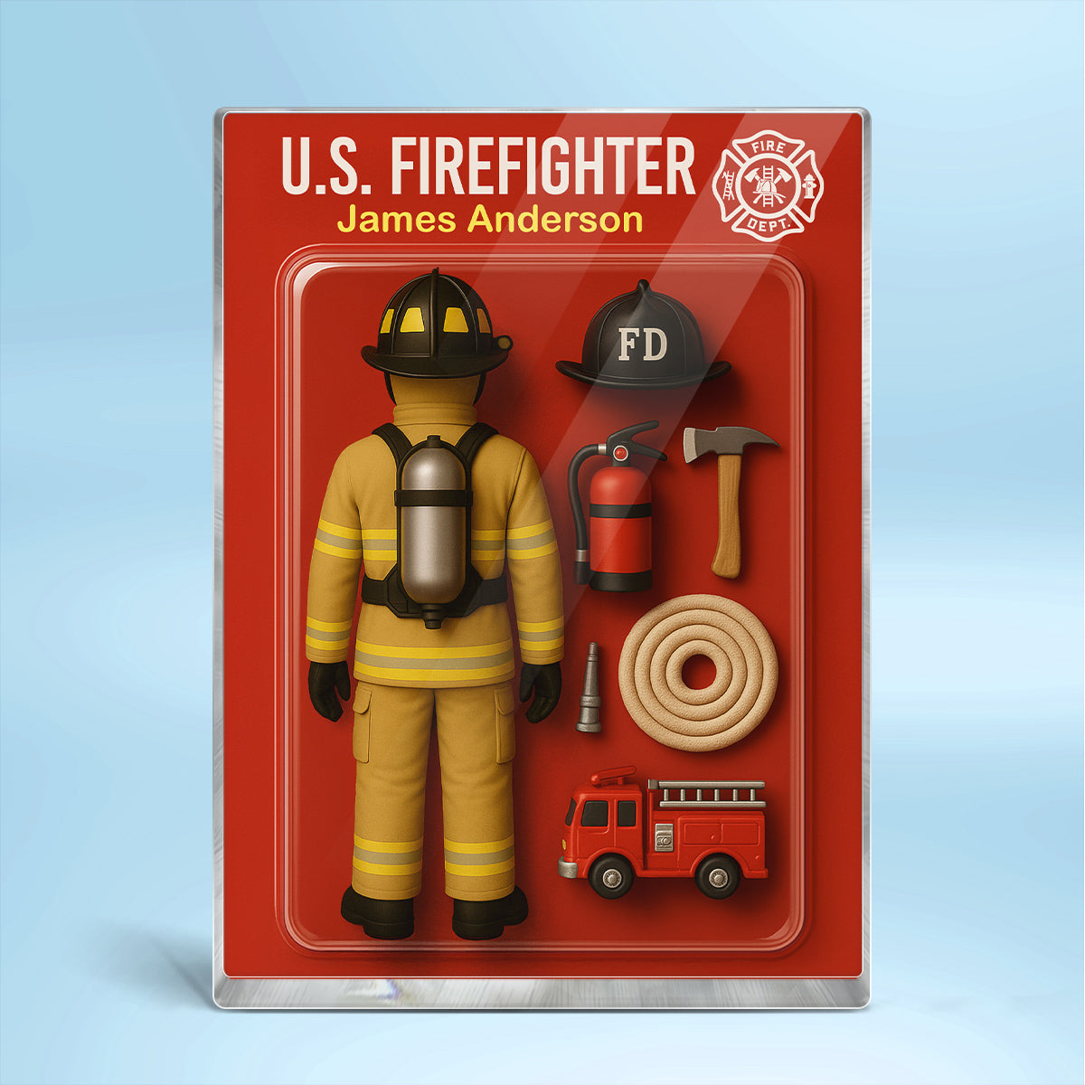 3D Effect Back View Firefighter Custom Figure Personalized Flat Rectangle Acrylic Block