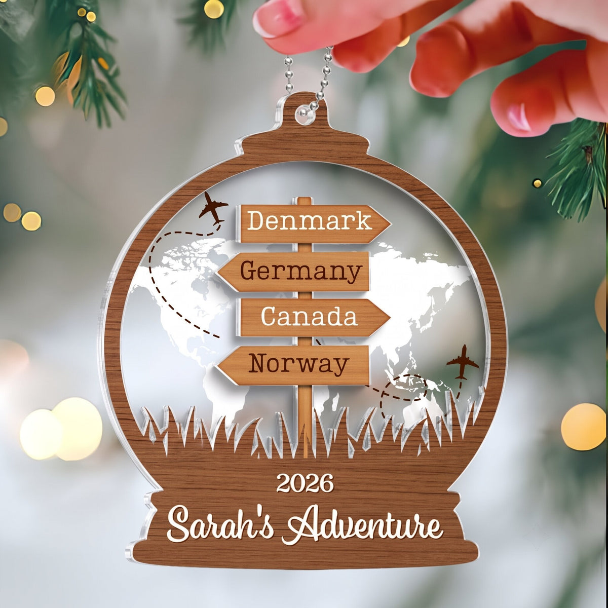 2024 Travel Adventure 2-Layered Acrylic Ornament, Personalized Travel Decoration, Christmas Gift For Travelers