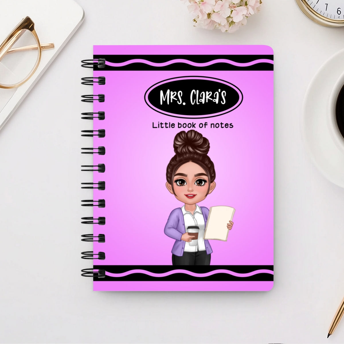 Crayon Themed Teacher Name Personalized Spiral Notebook Journal, Back To School Stationery
