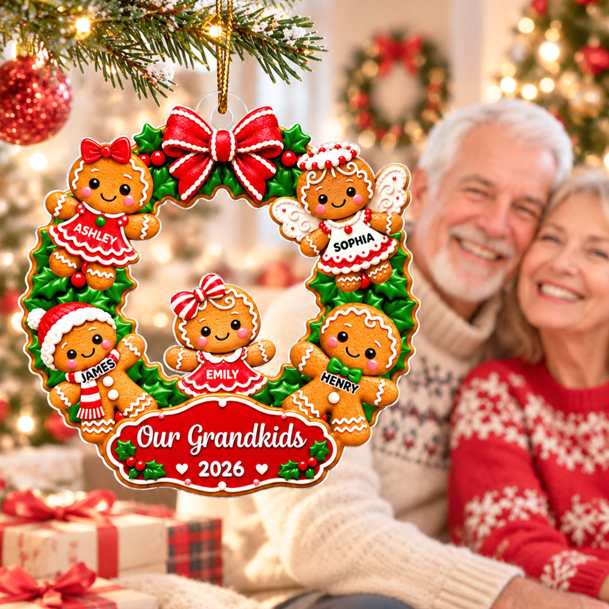 Sweetest Grandkids Gingerbread Wreath - Personalized Acrylic Ornament - Christmas Gift For Kids, Grandkids