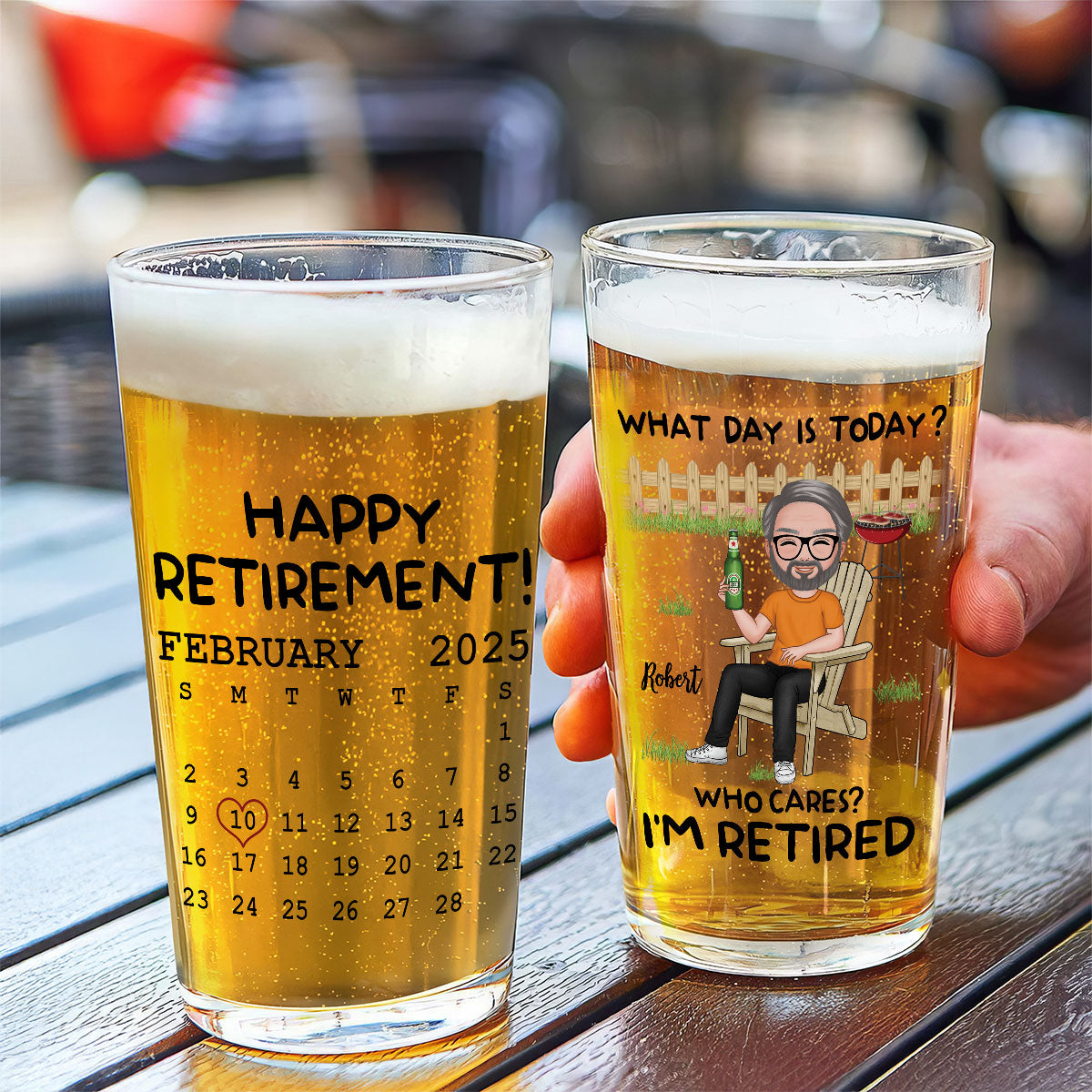 What Day Is Today Calendar Personalized Beer Glass, Retirement Gift