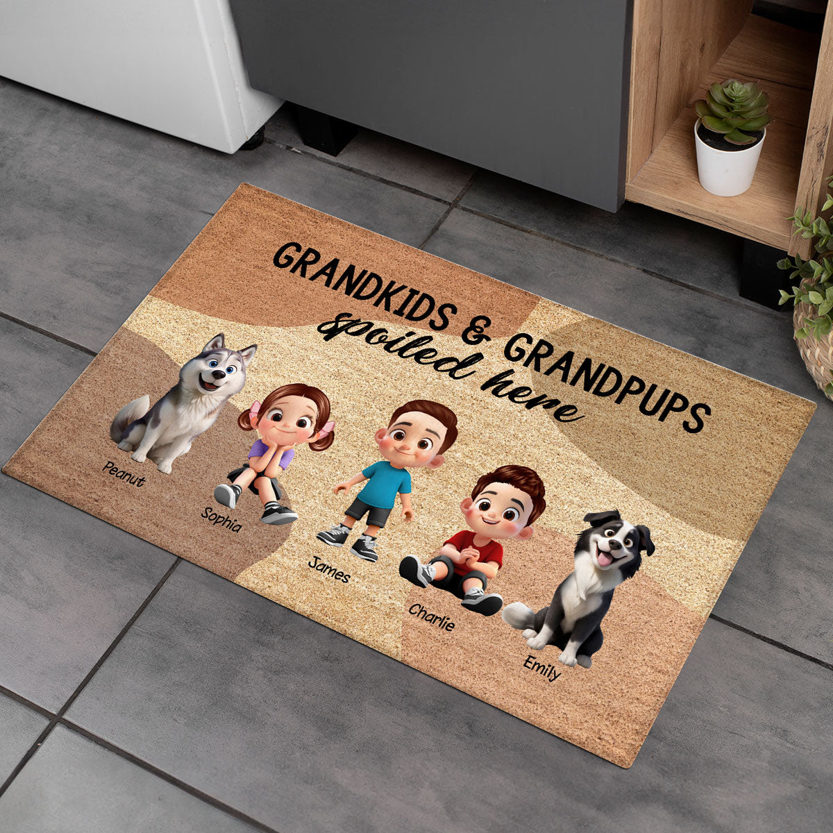 Grandkids Grandpups Spoiled Here Personalized Doormat