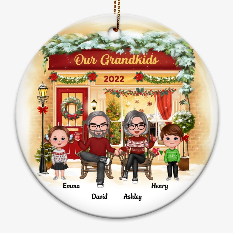 Our Grandkids Grandma Grandpa Front Porch Personalized Circle Ornament
