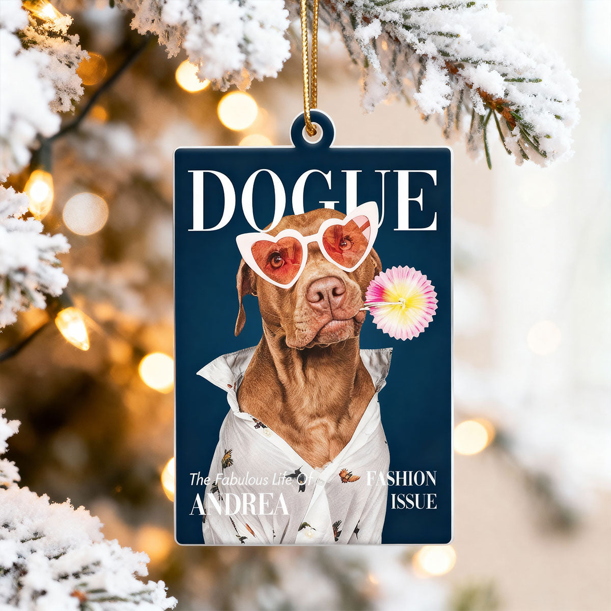 Fashionable Dogue Magazine - Personalized Acrylic Ornament - Unique Christmas Gift for Dog Mom, Dog Dad, Dog Lovers