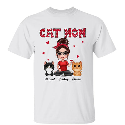 Watercolor Cute Cats Polka Dot Pattern Doll Cat Mom Personalized Shirt