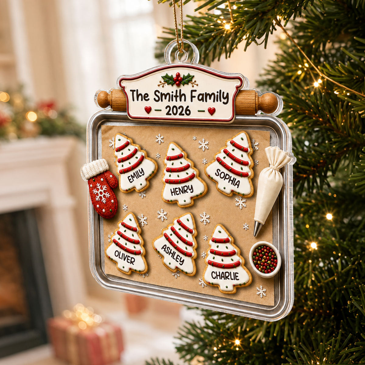 Christmas Tree Cakes Tray Custom Family Names - Personalized Acrylic Ornament - Christmas Gift For Family