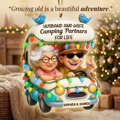 Husband And Wife Camping Partners For Life - Personalized Acrylic Ornament - Christmas Gift For Him, For Her, For Couple