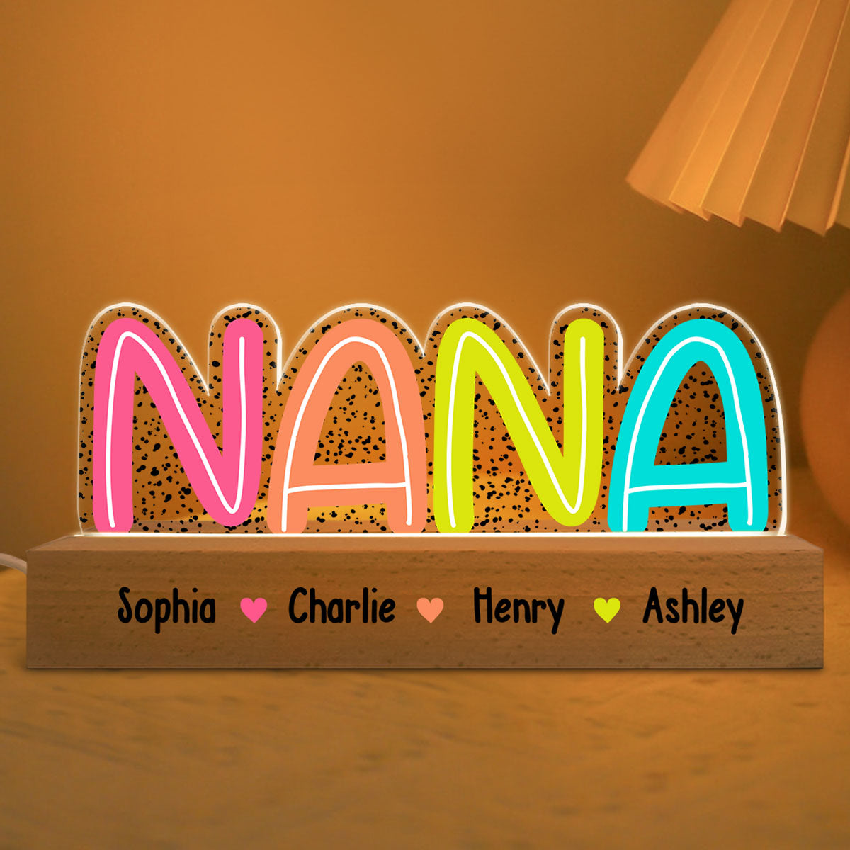 Grandma Mom Dalmation Dot Colorful Pattern Personalized Acrylic LED Night Light