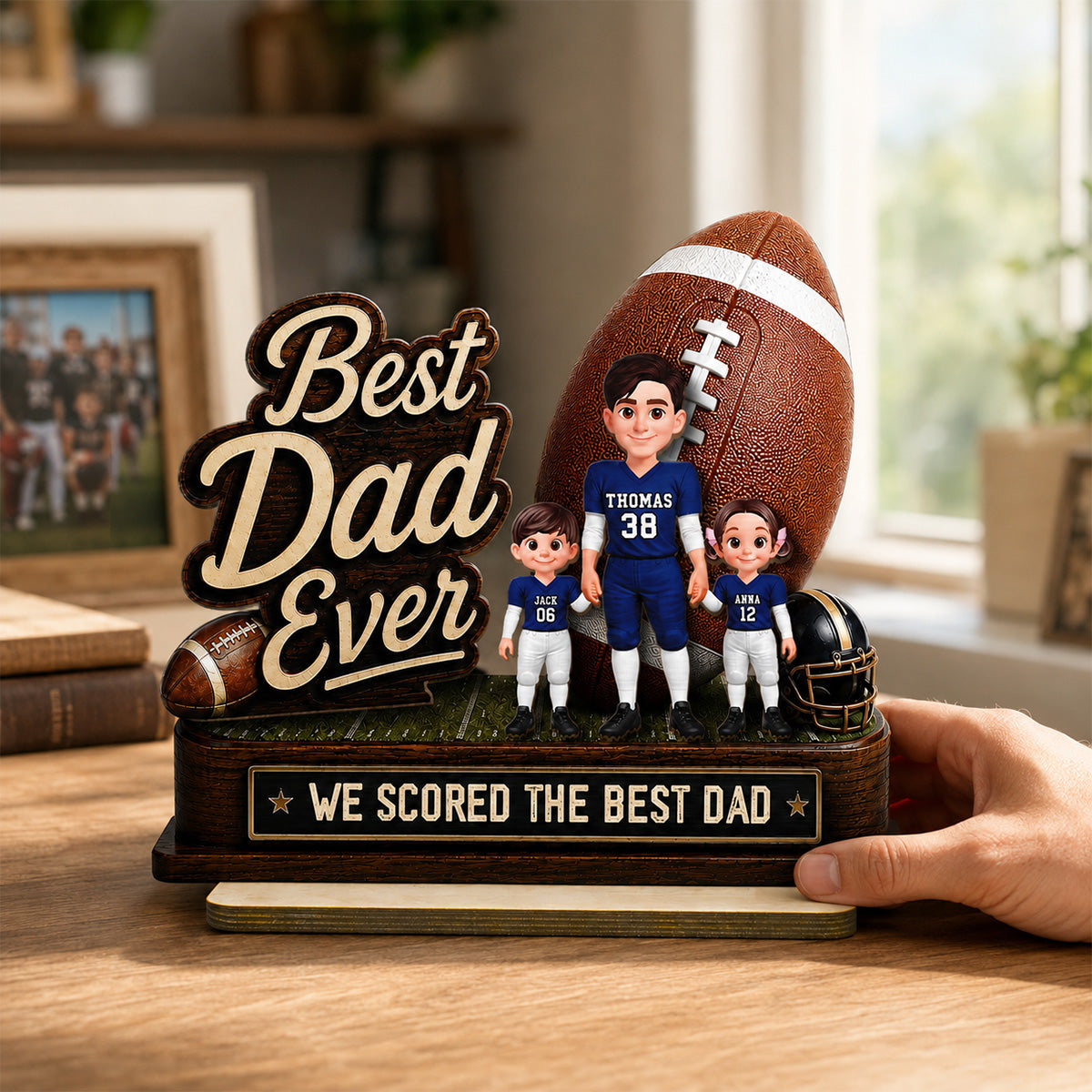 We Scored The Best Dad American Football Dad & Kids - Personalized 2-Layered Wooden Plaque - Father's Day Gift For American Football Dad