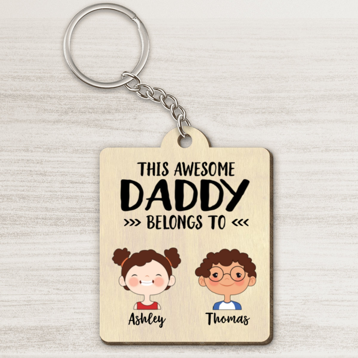This Dad Mom Grandpa Grandma Belongs To Cute Kid Face Personalized Wooden Keychain