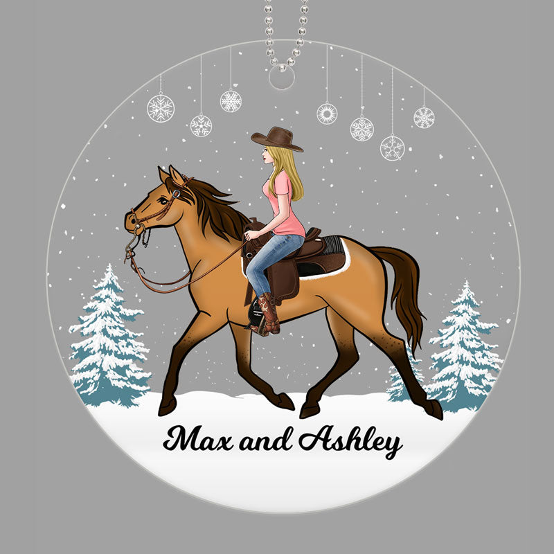 Girl Riding Horse In Snow Personalized Acrylic Ornament