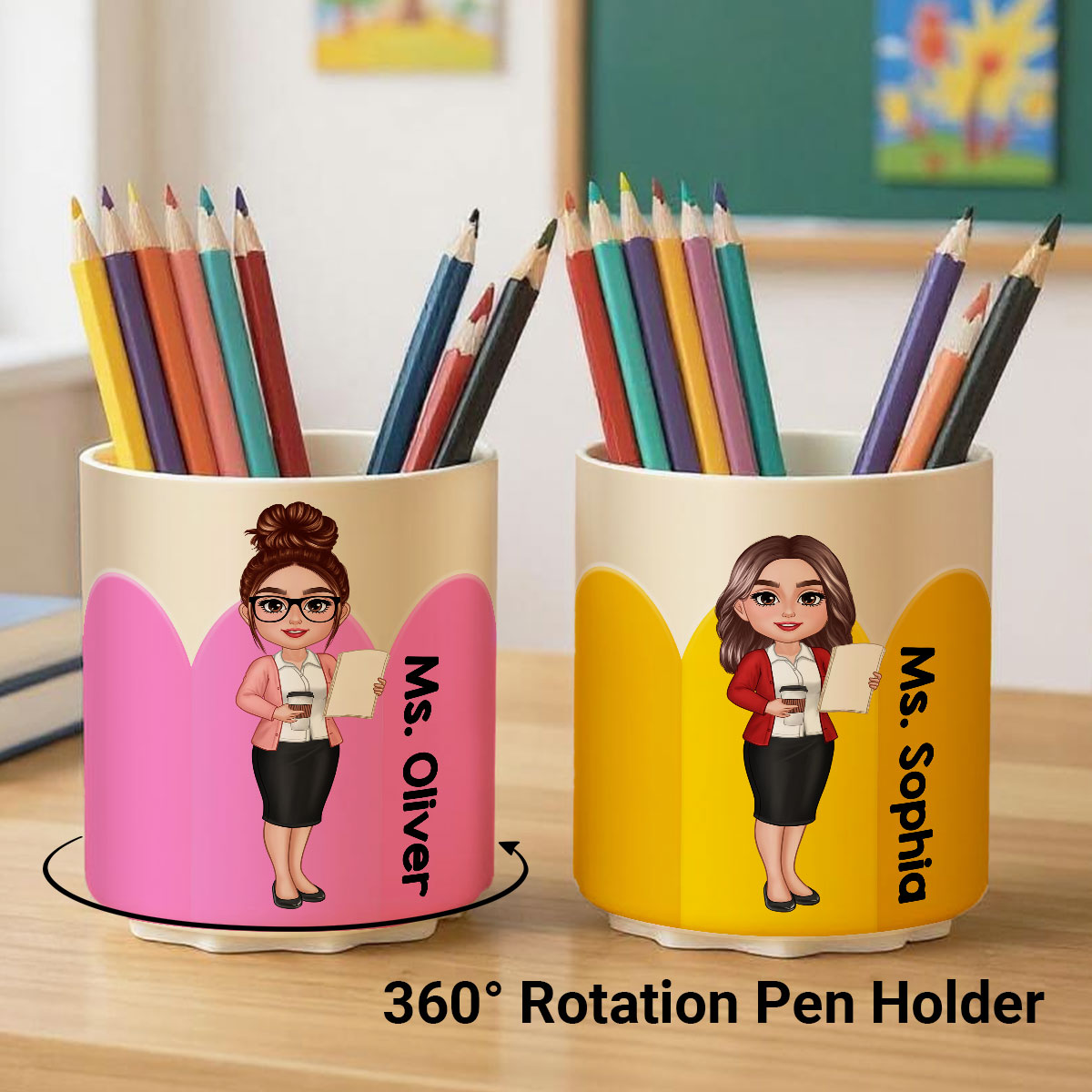 Personalized Rotating Pen & Pencil Holder for Desk Decor for Classroom, Teacher Organization, Back to School Teacher Gift Idea