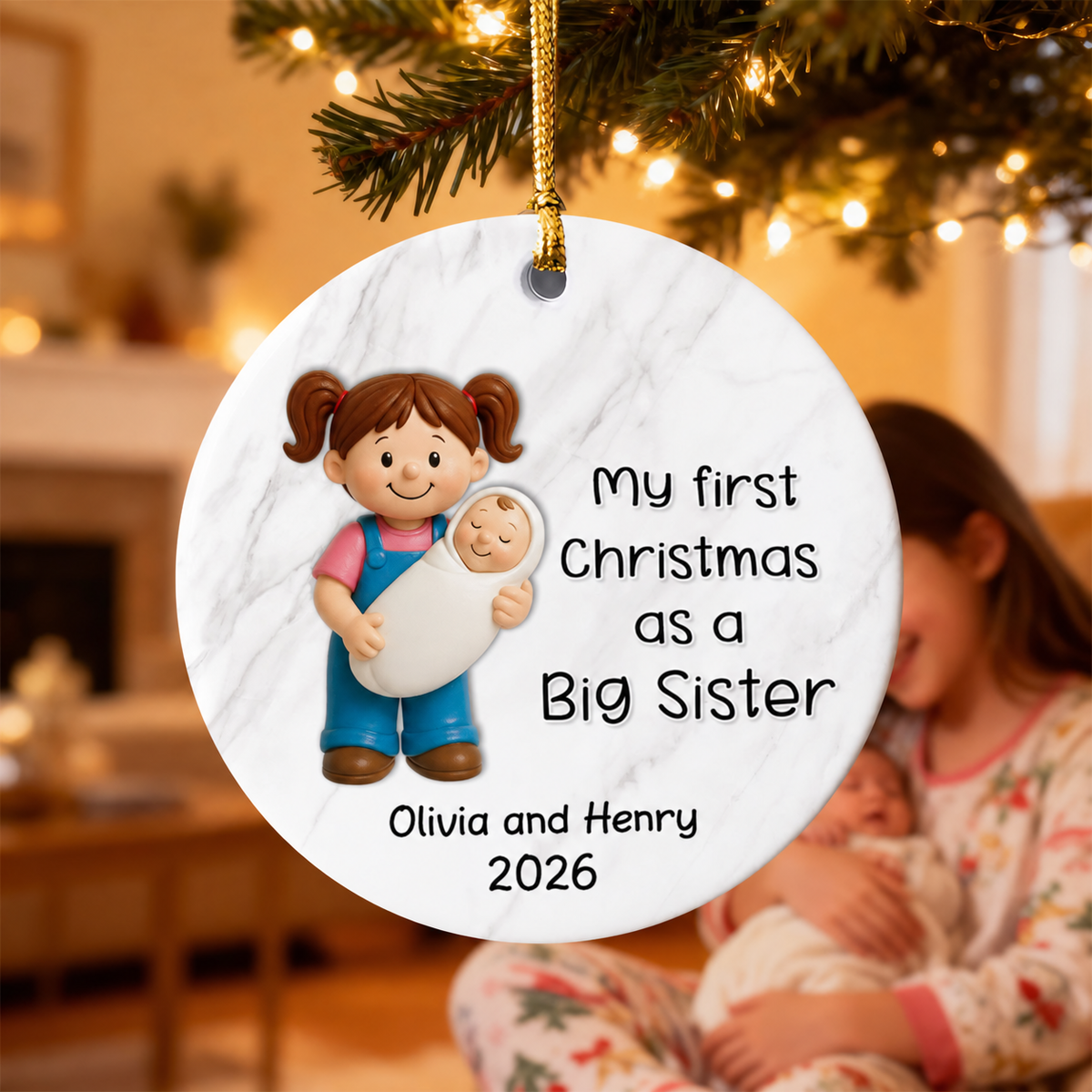 My First Christmas As Big Sister Big Brother - Personalized Ceramic Ornament - Proud New Big Siblings Gift
