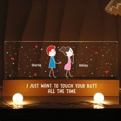 Funny Couple Touch Your Butt All The Time Personalized Acrylic Block LED Night Light,  Gift, Anniversary Gift For Him, For Her