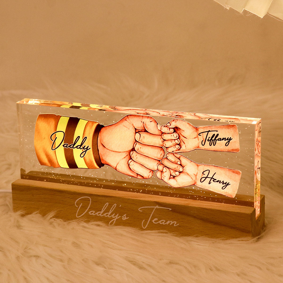 Occupation Daddy's Team Fist Bump Personalized Acrylic LED Night Light, Father's Day Gift For Dad, Grandpa, Husband