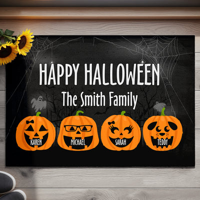 Happy Halloween Family Pumpkin Face Personalized Doormat