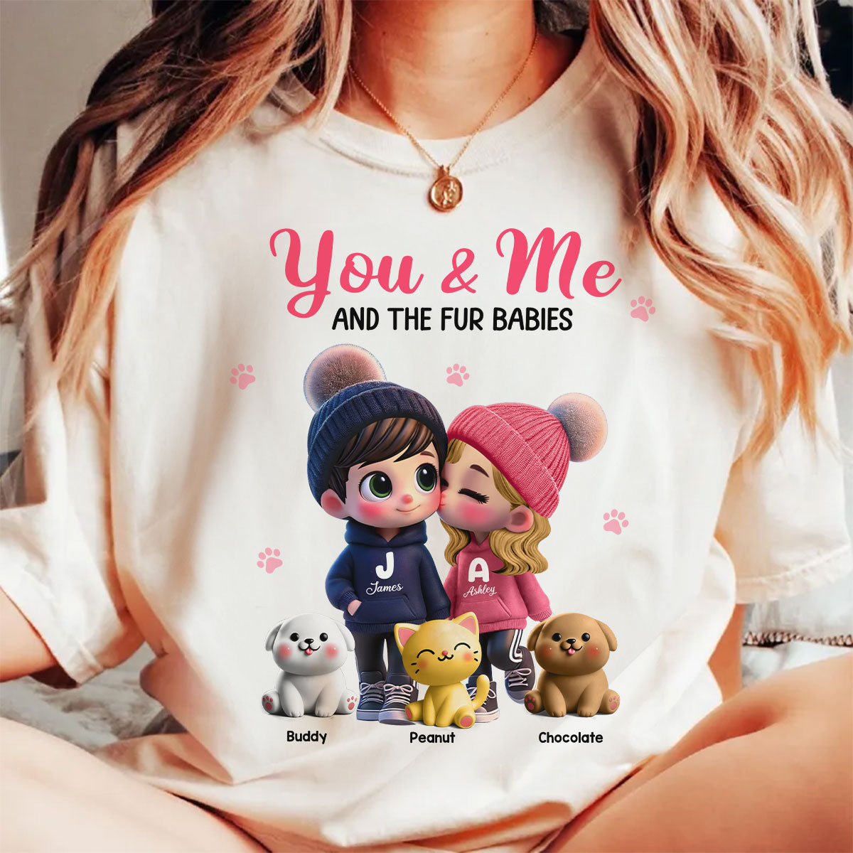 You Me And The Dog Cat Cute Cartoon Couple Walking Personalized Shirt, Just Because, Anniversary,  Gift for her, gift for him
