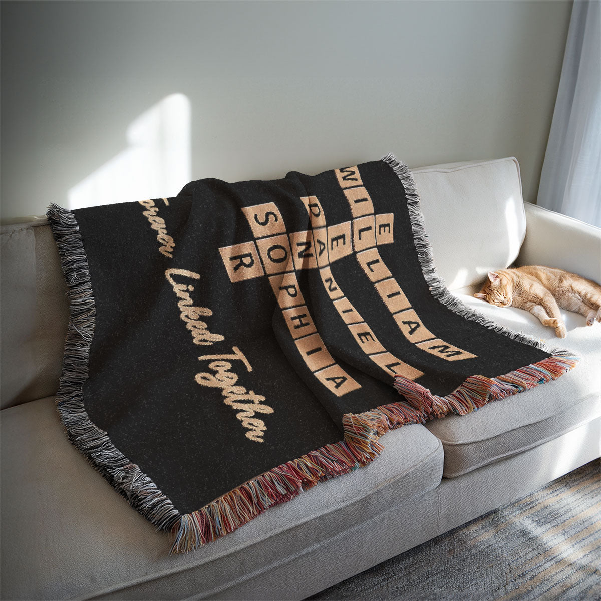 Family Crossword Art - Created In A Moment, Treasured Forever Personalized Tapestry Woven Blanket