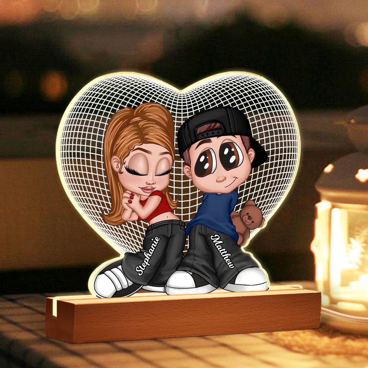 3D Effect Heart Y2K Couple Personalized Acrylic LED Night Light,  Gift, Anniversary Gift for Him for Her