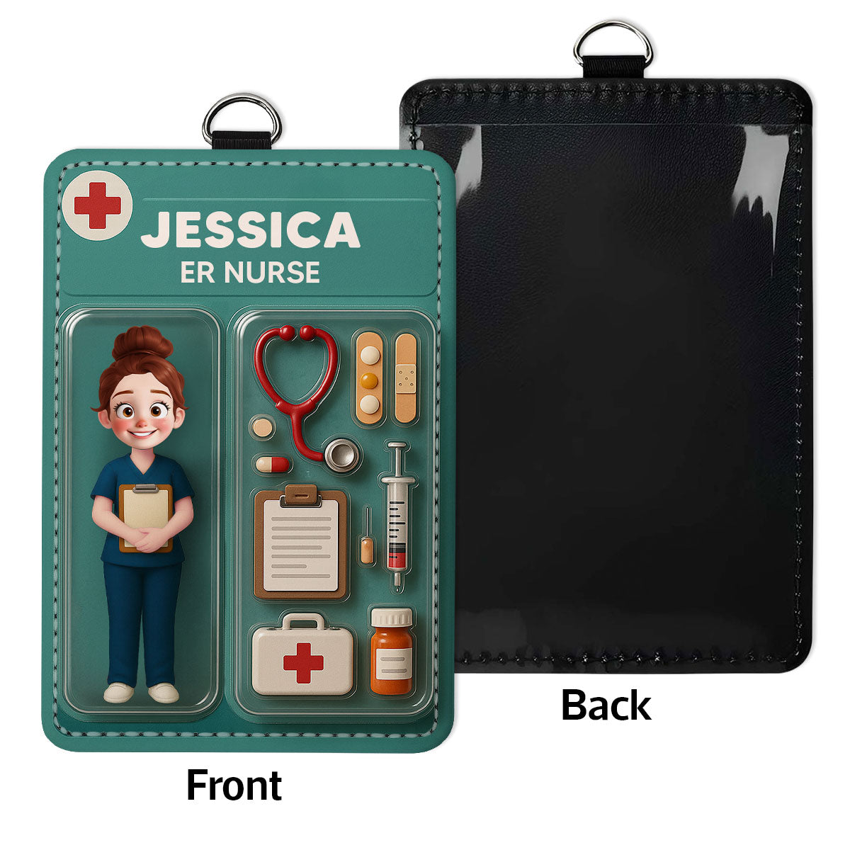 3D Effect Nurse Job Title Figure Style Personalized ID Badge Holder, Gift For Nurse CNA CMA