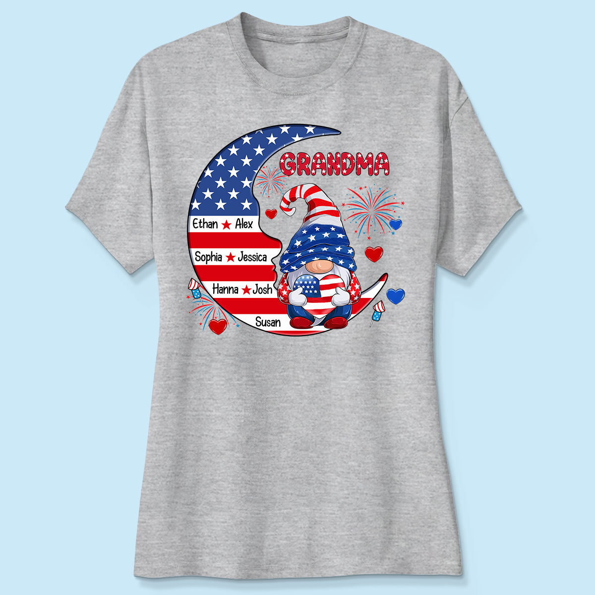 American Gnome Grandma Mom Sitting On Moon Personalized Shirt