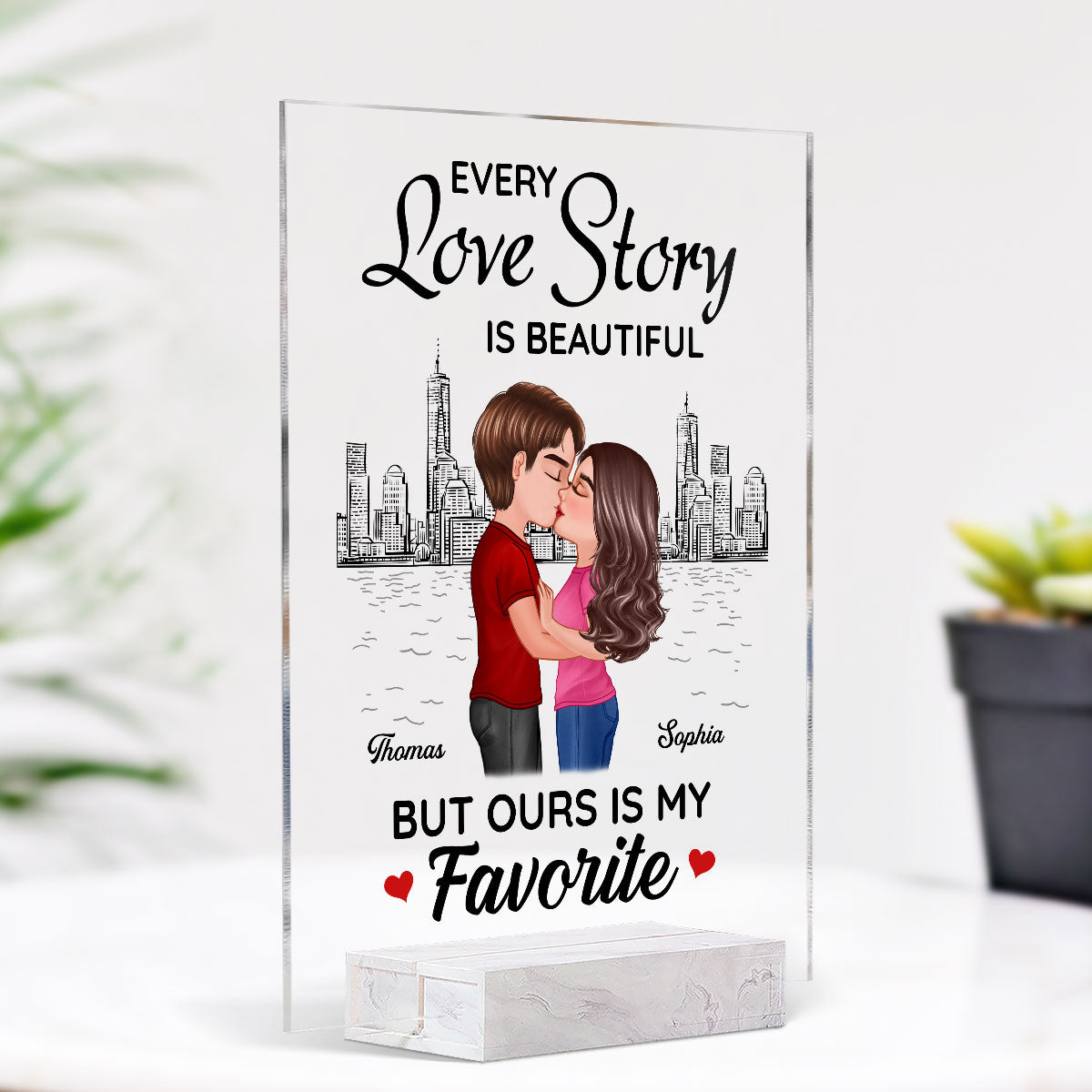 Doll Couple Kissing Skyline Every Love Story Is Beautiful Gift For Him For Her Personalized Acrylic Plaque