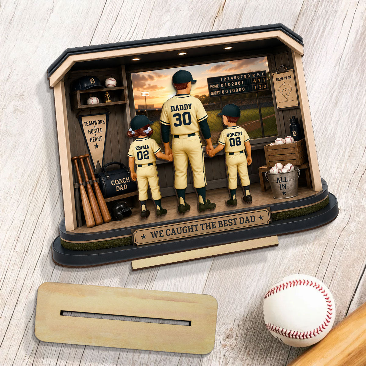 Home Run Baseball Dad & Kids - Personalized 2-Layered Wooden Plaque - Father's Day Gift For Dad, Husband